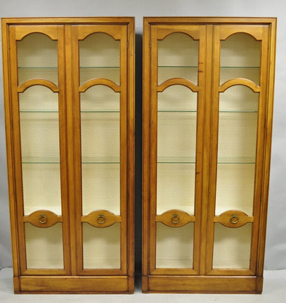 Vintage Baker Hollywood Regency Cherry Wood 2 Door Curio Cabinet Bookcase - Pair