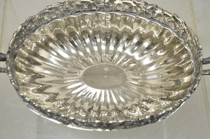 Antique Victorian Silver Plate Grapevine Oval Twin Handle Centerpiece Fruit Bowl