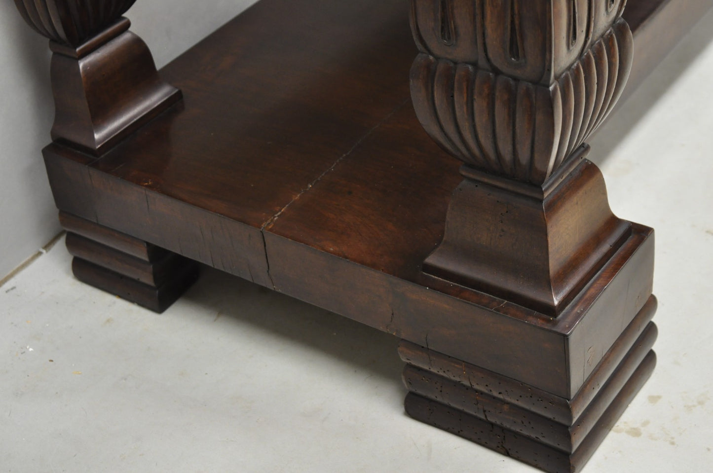 Antique French Empire Mahogany White Marble Top Console Hall Table w/ Drawer