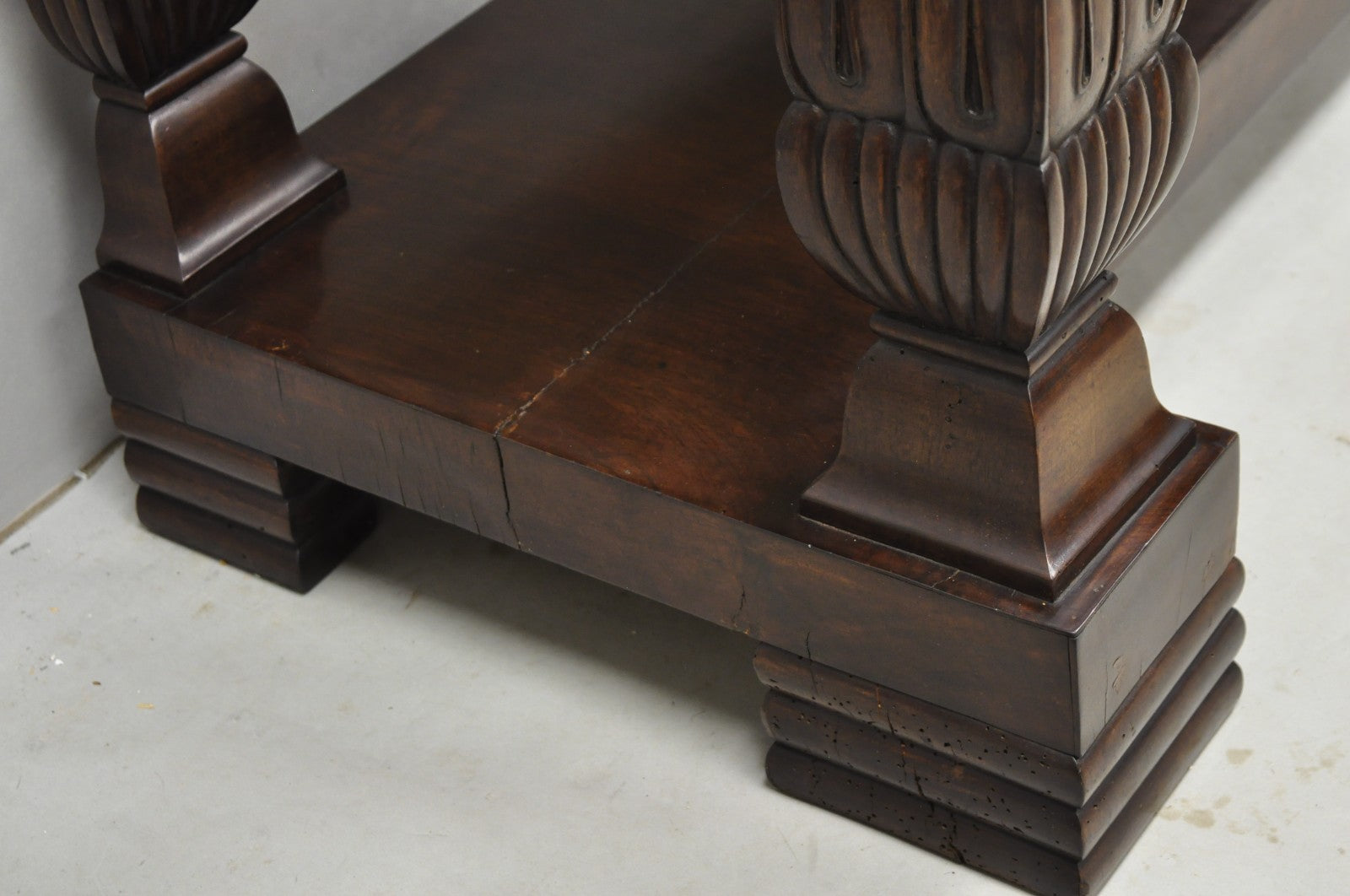 Antique French Empire Mahogany White Marble Top Console Hall Table w/ Drawer