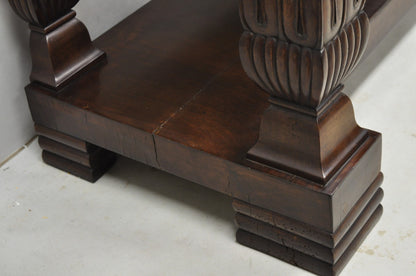 Antique French Empire Mahogany White Marble Top Console Hall Table w/ Drawer