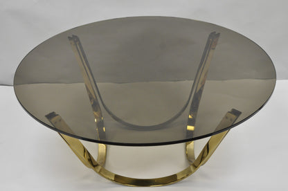 Tri-Mark Mid Century Modern Brass Plated Steel Smoked Glass Arch Coffee Table