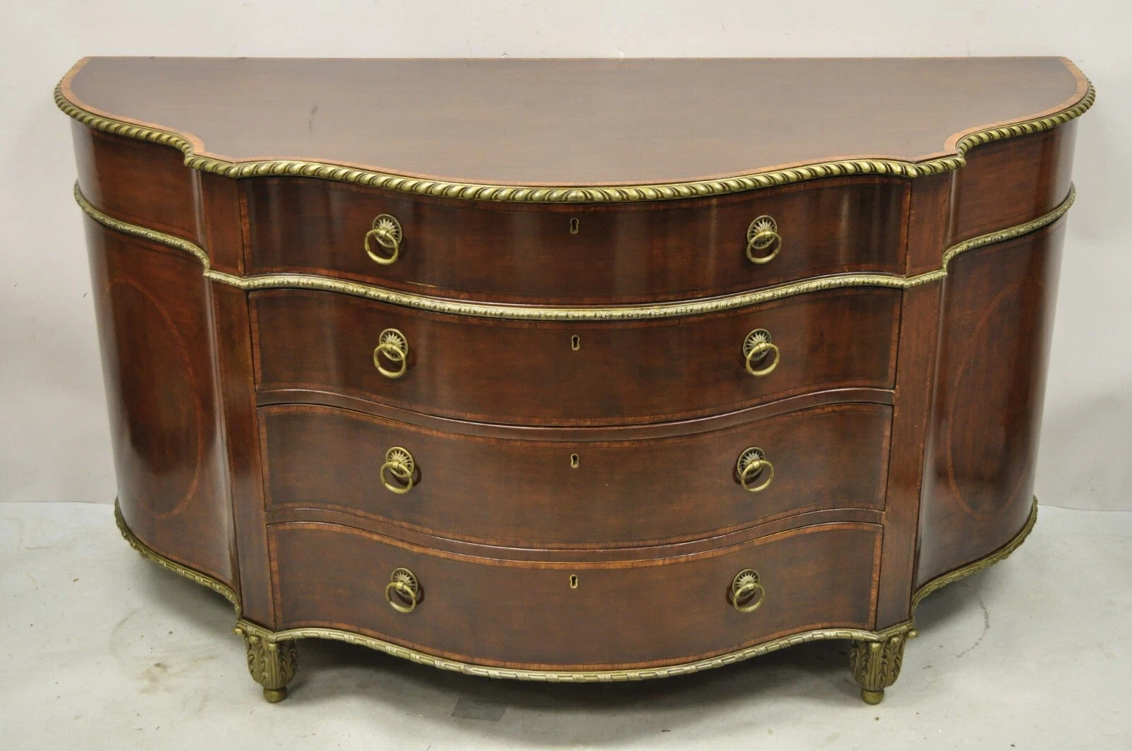 Antique French Louis XVI Style Mahogany Bow Front Bombe Buffet Commode Chest
