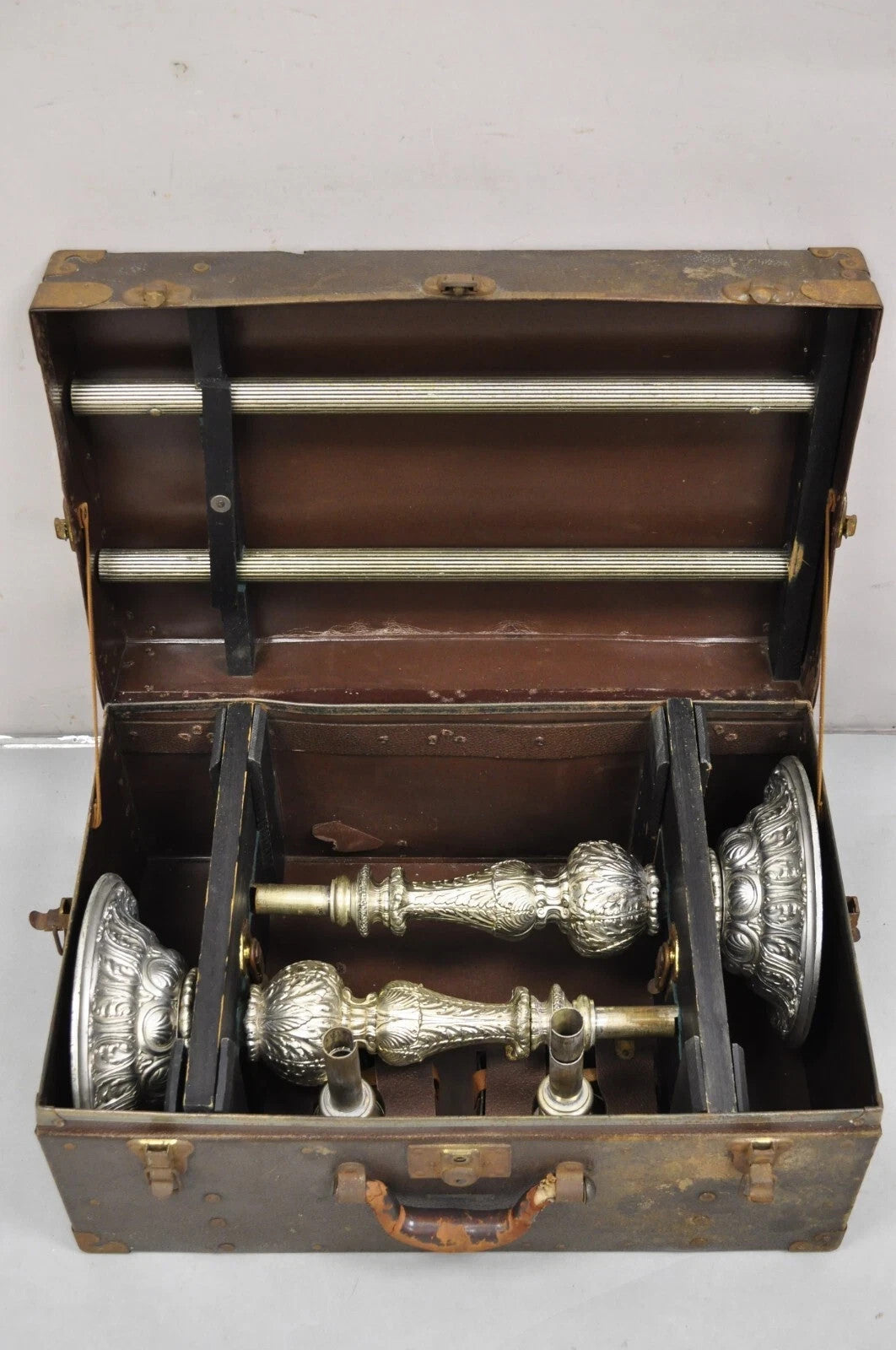 Vintage 43" Tall Baroque Silver Plated Collapsible Floor Candlesticks in Box