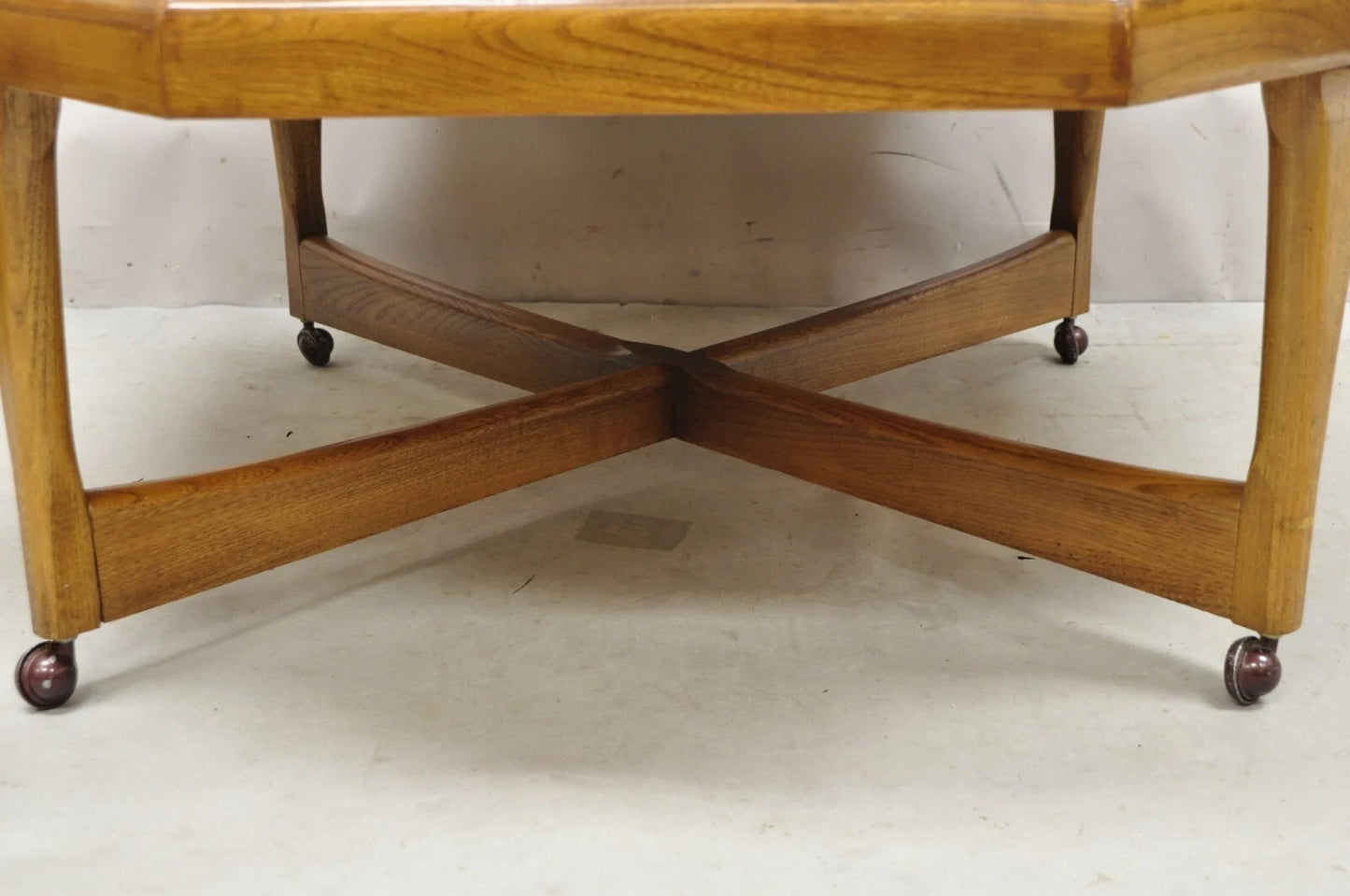 Vintage Lane Mid Century Modern Walnut Octagonal Stretcher Base Coffee Table