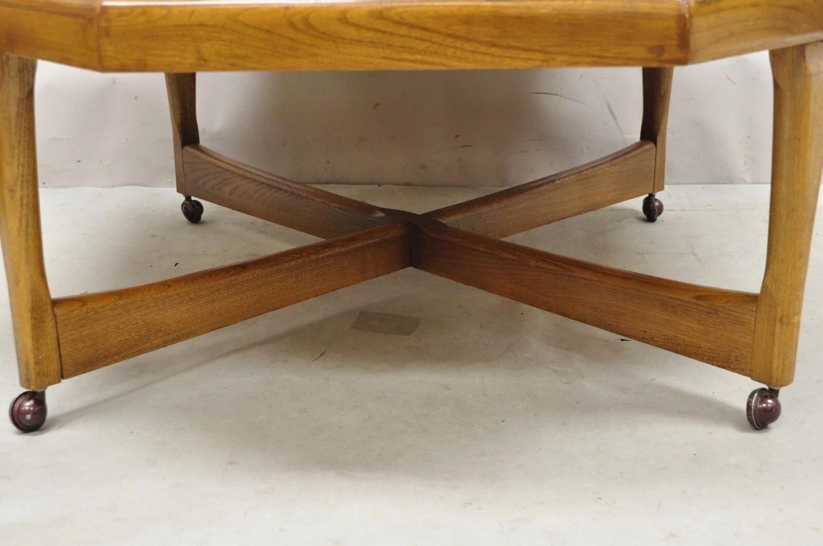 Vintage Lane Mid Century Modern Walnut Octagonal Stretcher Base Coffee Table