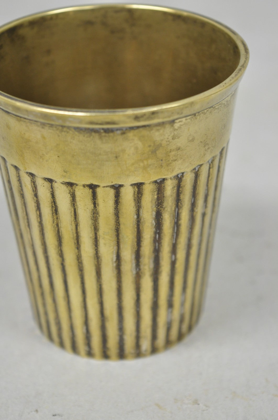 Vintage Anglo Indian Brass Bronze Ribbed Lassi Tumbler Cup with Patina