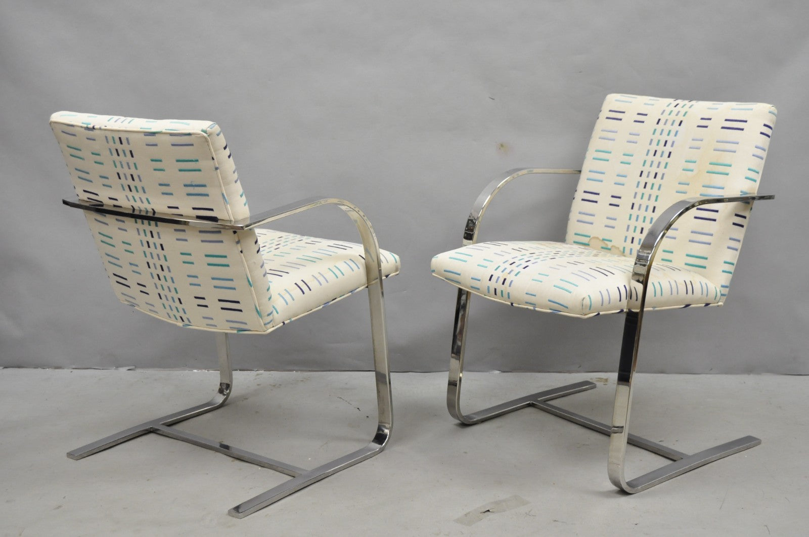 Vintage Mid Century Modern Brno Style Chrome Cantilever Baughman Arm Chairs Pair