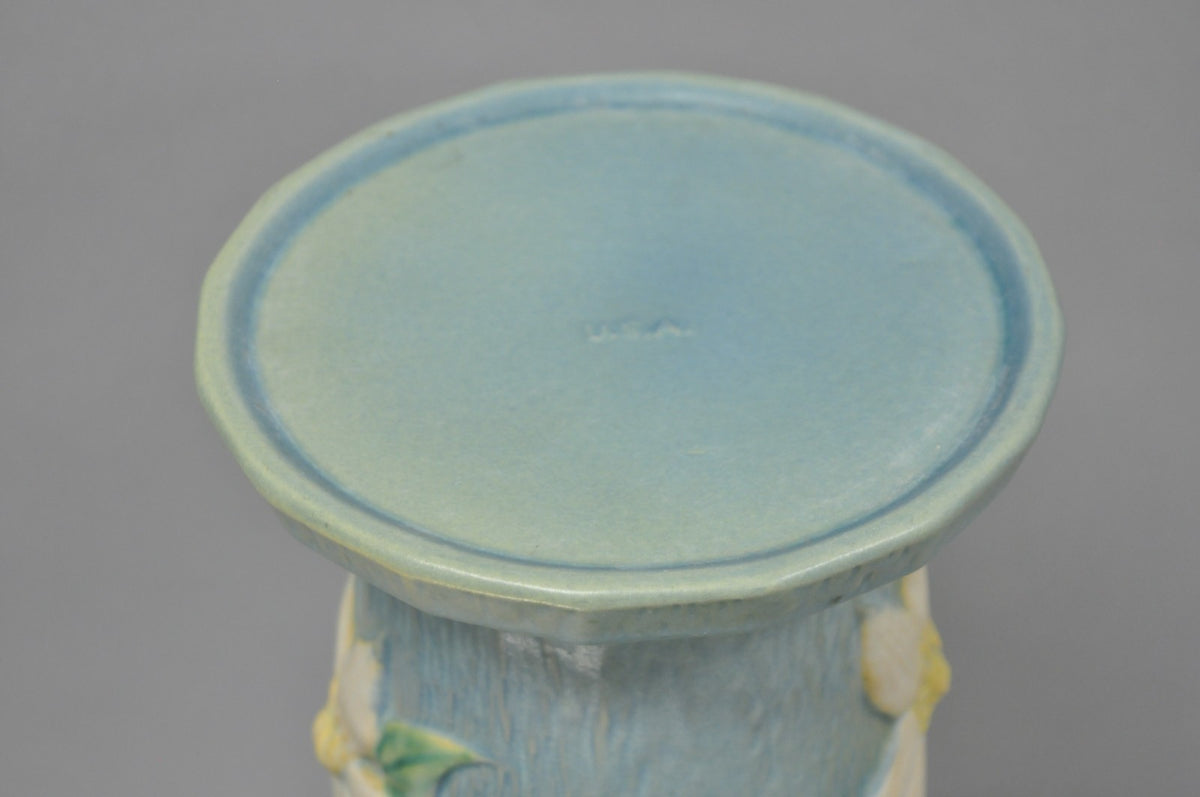 Vintage Roseville USA Blue Clematis Flower Art Pottery Jardiniere Pedestal Base