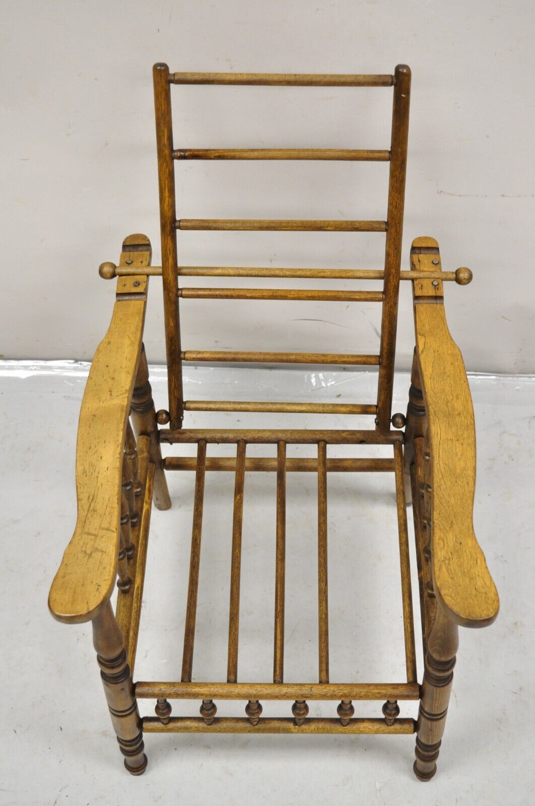 Antique Arts & Crafts Mission Turn Carved Walnut Small Child's Morris Chair