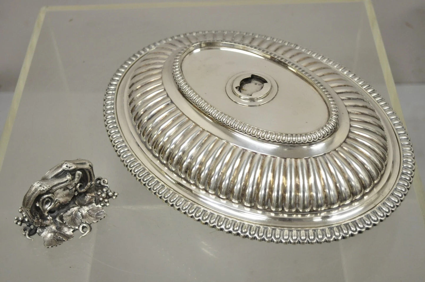 Antique Elkington Co English Regency Silver Plated Covered Serving Dish Platter