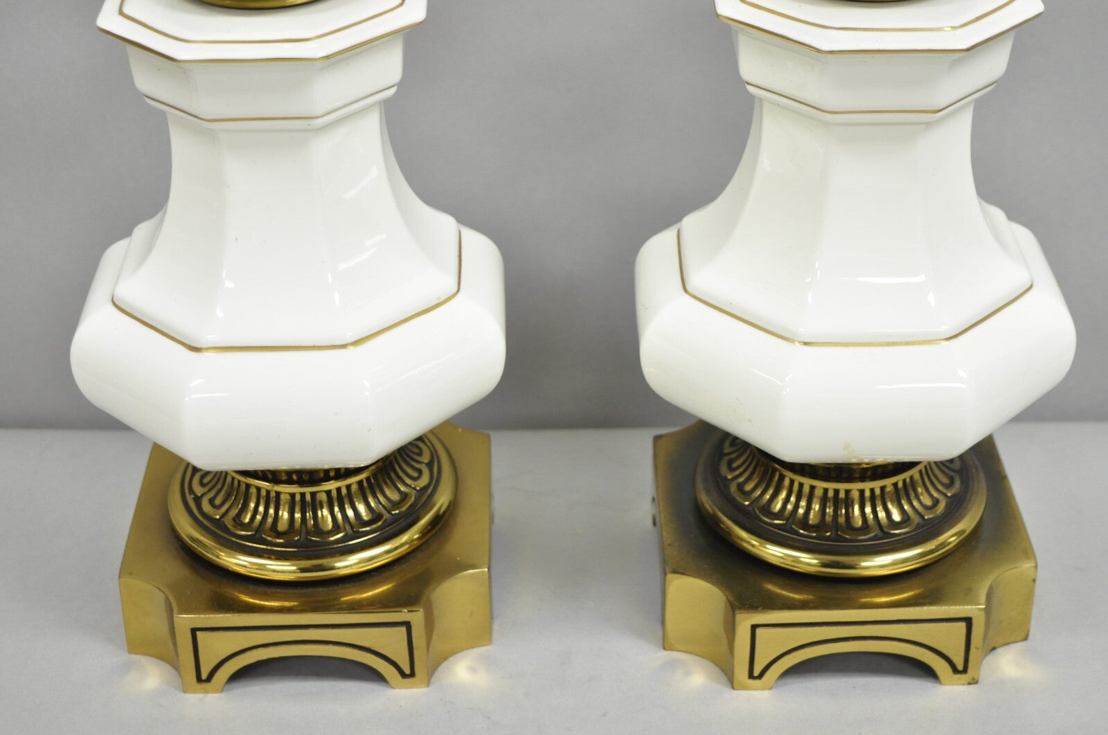 Vintage Stiffel Empire Style Burnished Brass & Porcelain Table Lamps (B) - Pair