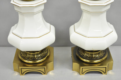 Vintage Stiffel Empire Style Burnished Brass & Porcelain Table Lamps (B) - Pair