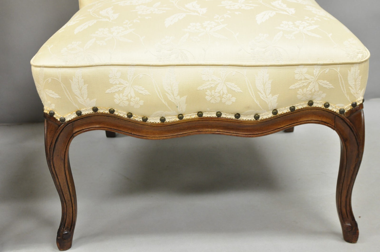 Vintage French Country Provincial Cherry Cabriole Leg Slipper Lounge Chair Pair