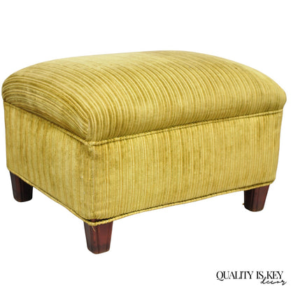 Vintage Traditional Mahogany Leg Green Upholstered Footstool Ottoman