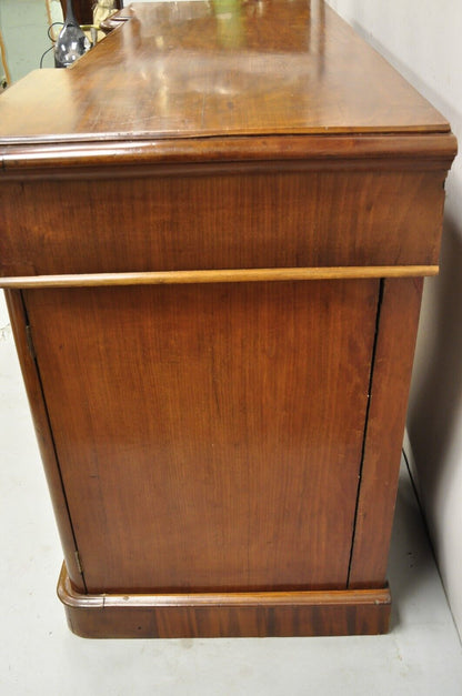 Antique English Empire Mahogany 3 Part Pedestal Sideboard Buffet With Drawers