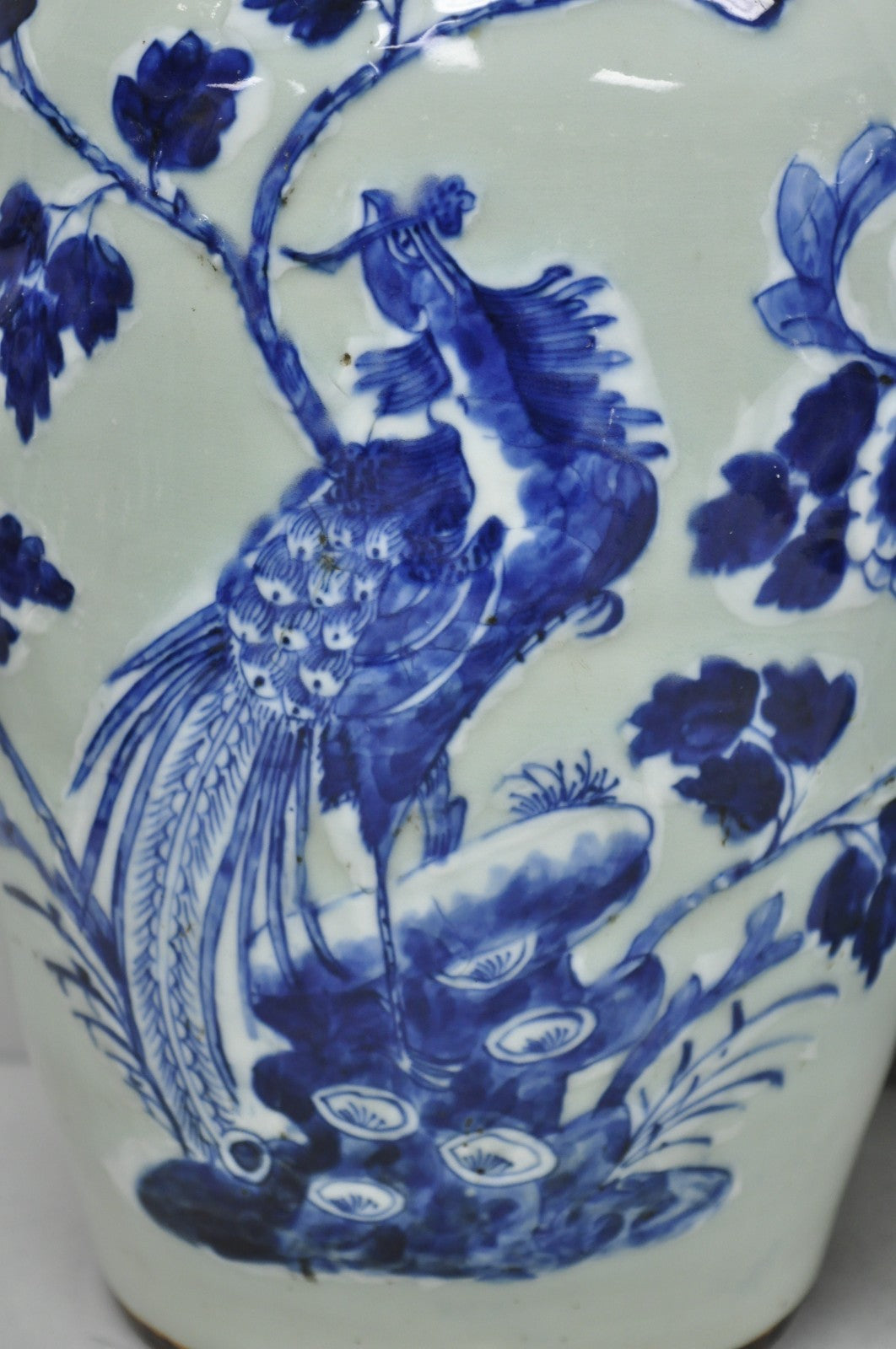 Antique Chinese Phoenix Bird Celadon Green Porcelain Covered Ginger Jar - Pair