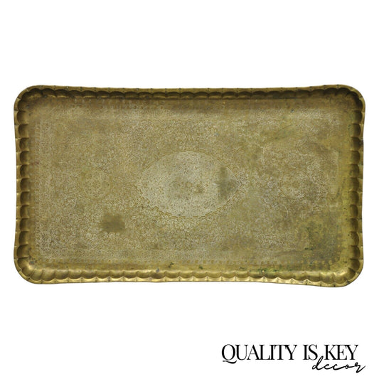 Vintage Moroccan Middle Eastern Solid Brass Rectangular Engraved 30" Tray Top