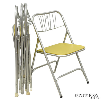 Vintage Mid Century Modern Aluminum Folding Dining Chairs by Airlite - Set of 4