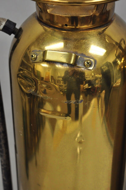 Antique Art Deco Brass Fire Extinguisher Converted Table Lamps - a Pair