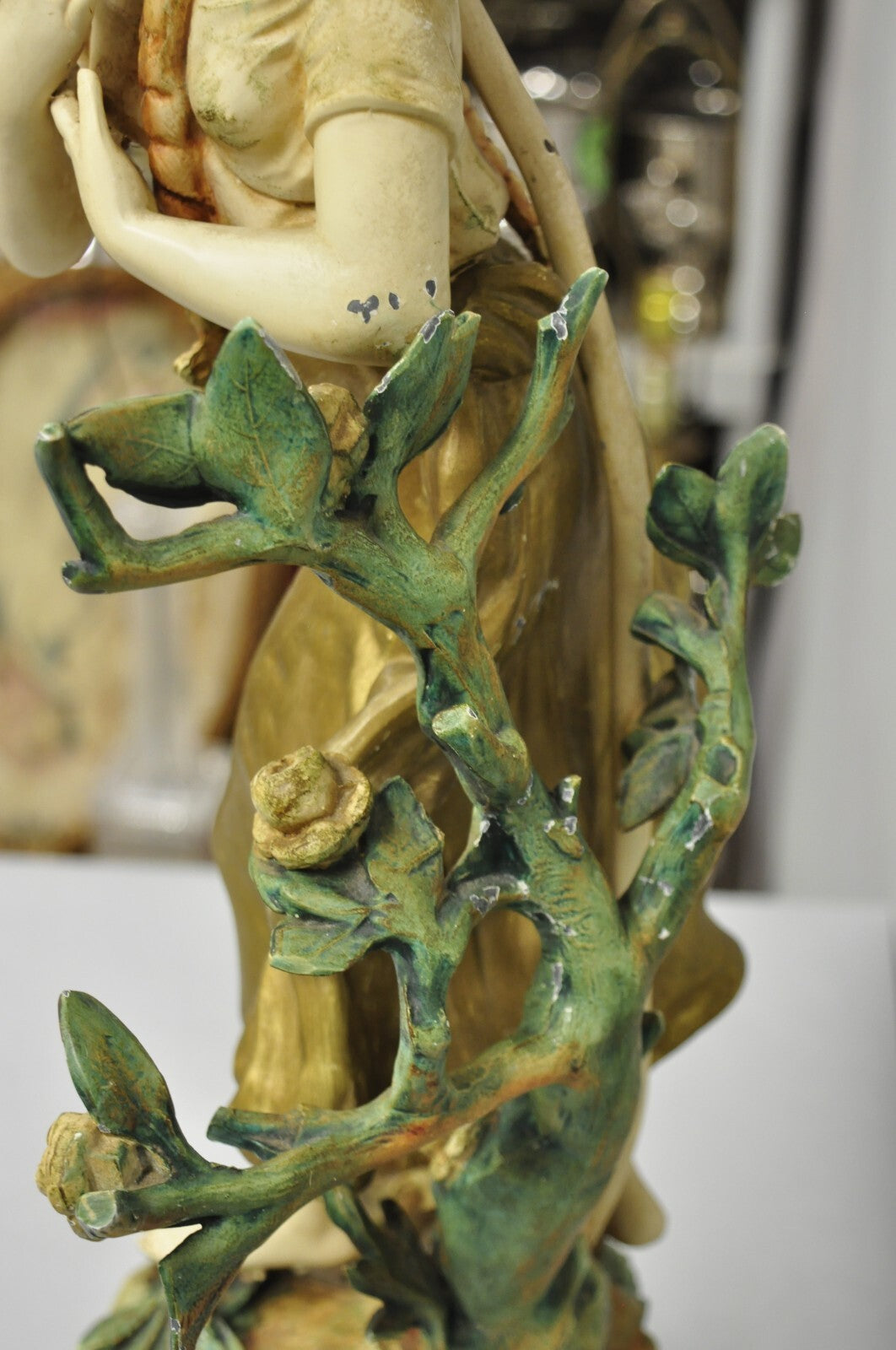 Antique L&F Moreau Spelter Metal Painted Figural "Young Girl" Table Lamp