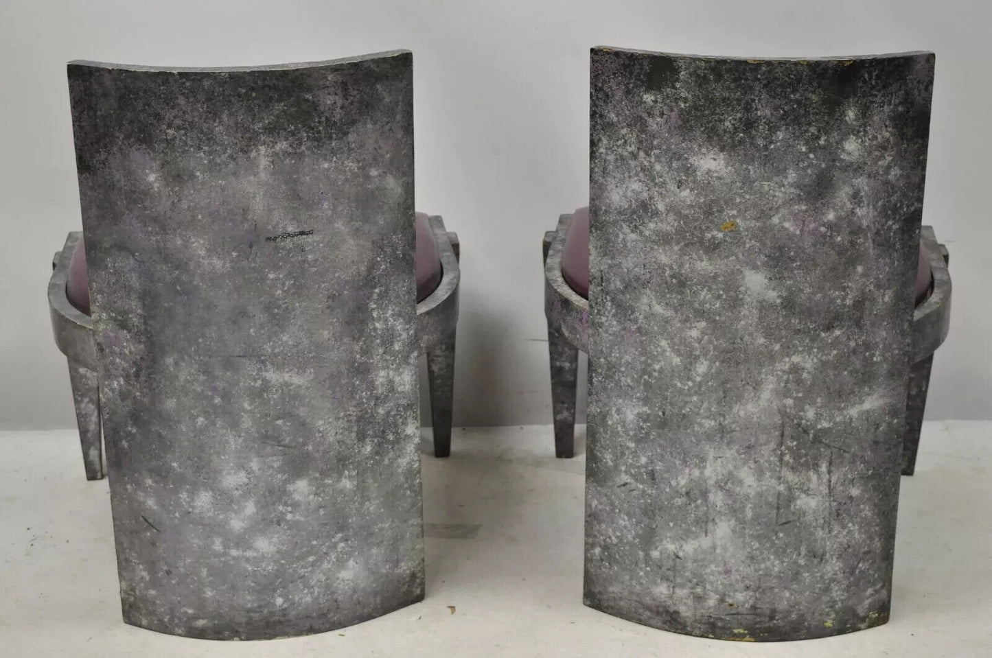 Vintage Postmodern Art Deco Purple and Gray Lacquer Game Chairs - a Pair