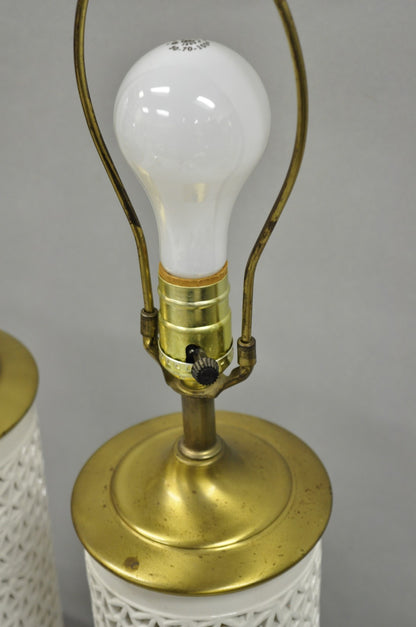 Chinoiserie White Blanc De Chine Porcelain Cherry Blossom Table Lamp - a Pair