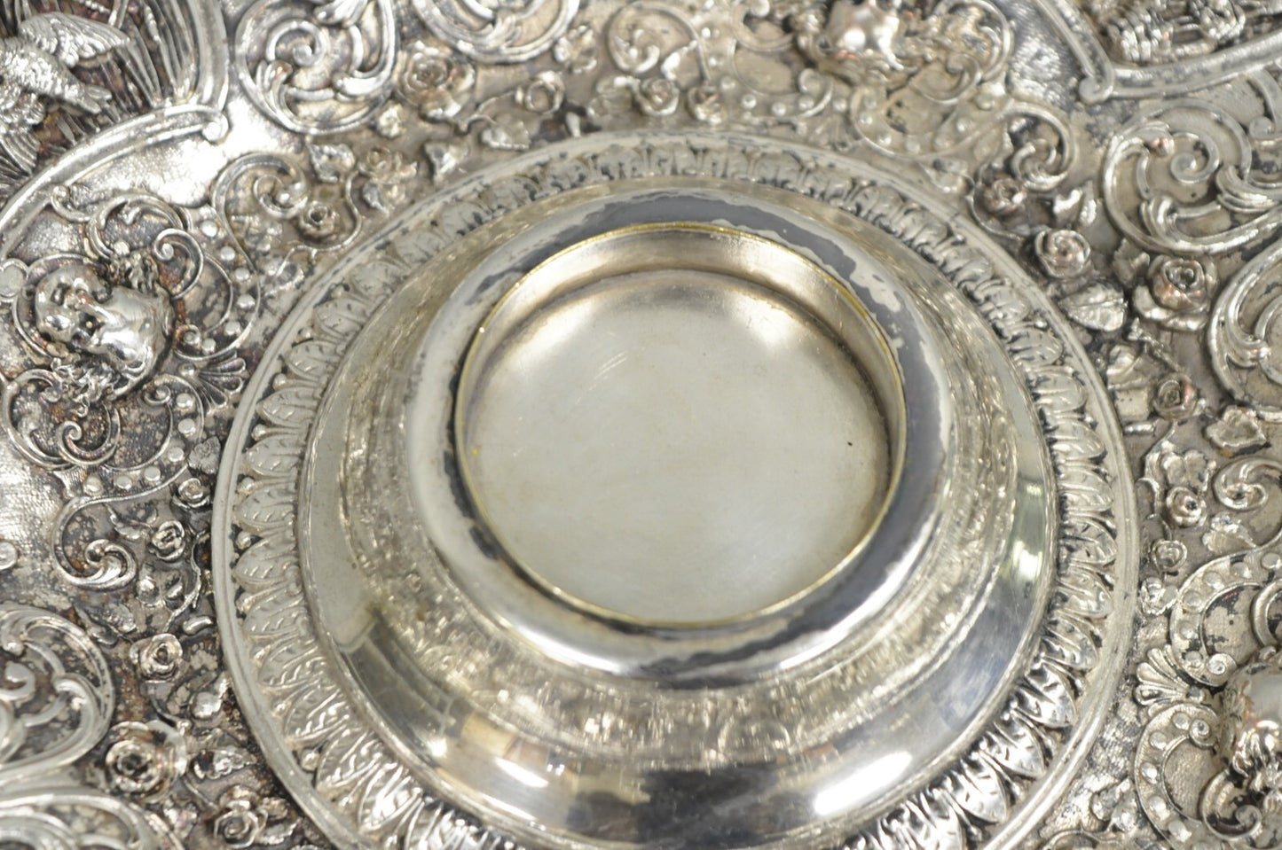 Antique English Victorian Stag Mounted Crystal Glass Inkwell Silver Plated Tray