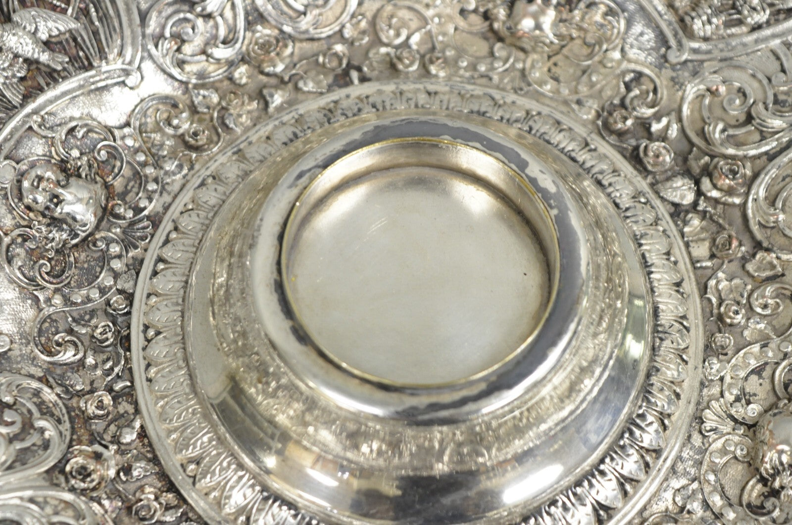 Antique English Victorian Stag Mounted Crystal Glass Inkwell Silver Plated Tray