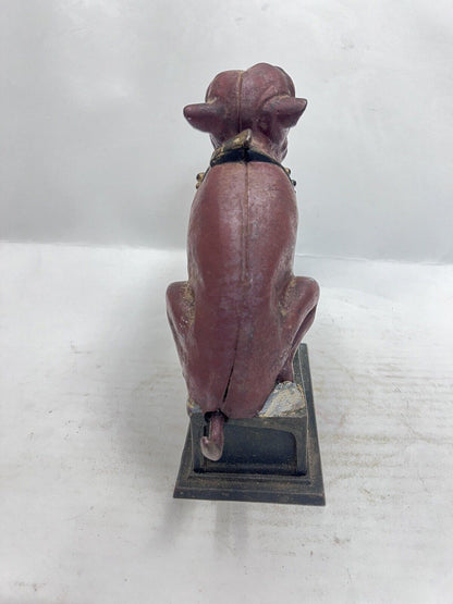 Vintage Book Of Knowledge Cast Iron Bulldog Coin Piggy Bank