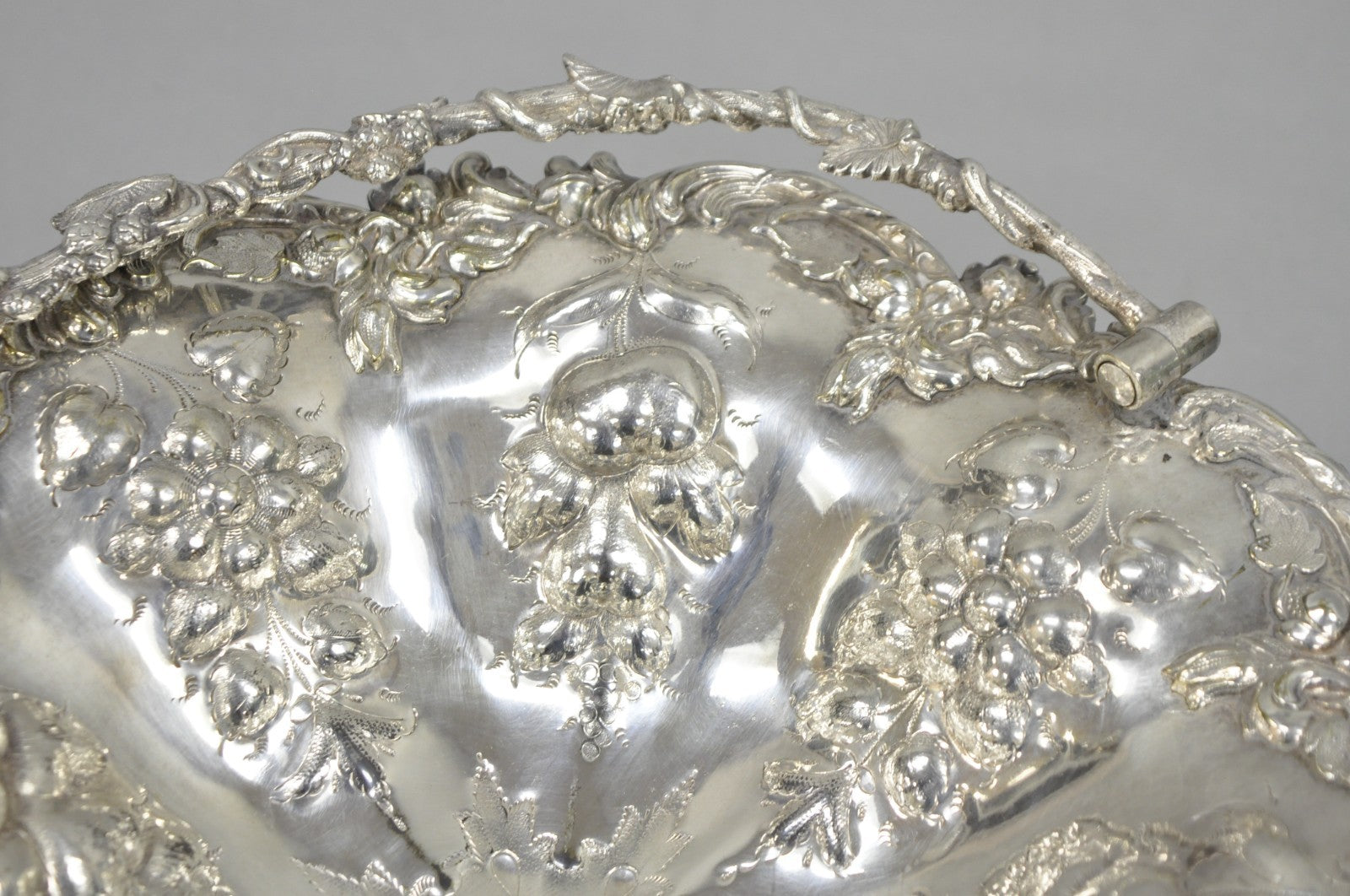 Antique Victorian Silver Plated Grapevine Repousse Dessert Basket Fruit Bowl