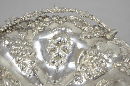 Antique Victorian Silver Plated Grapevine Repousse Dessert Basket Fruit Bowl