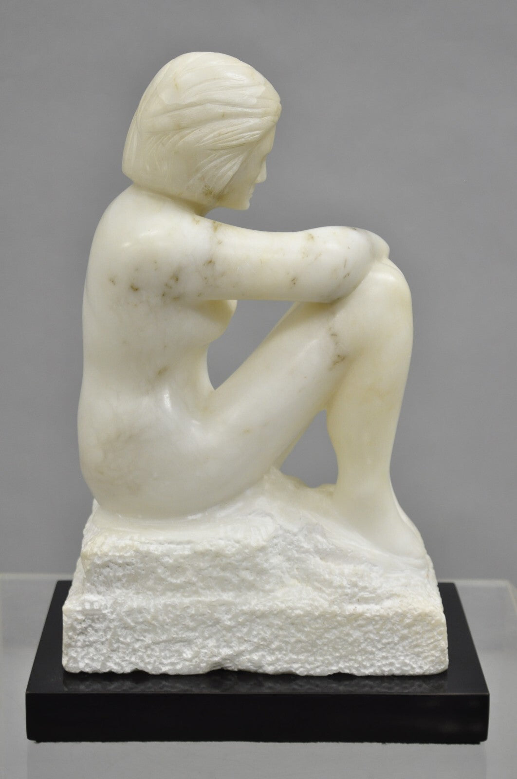 Morton Gaffin "Seated Woman" Modernist Carved White Alabaster Nude Sculpture