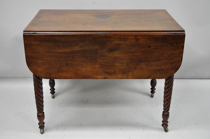 Antique 19th C. Sheraton Mahogany Turn Carved Spiral Leg Drop Leaf Dining Table