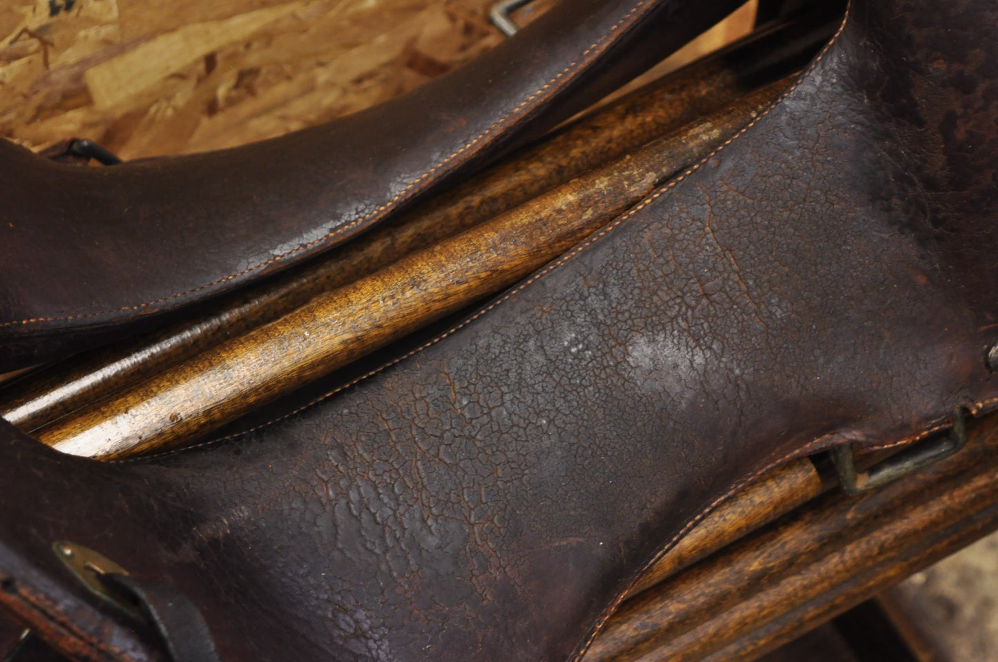 Antique McClellan Brown Leather 12 inch WWI Calvary Horse Saddle, Circa 1900