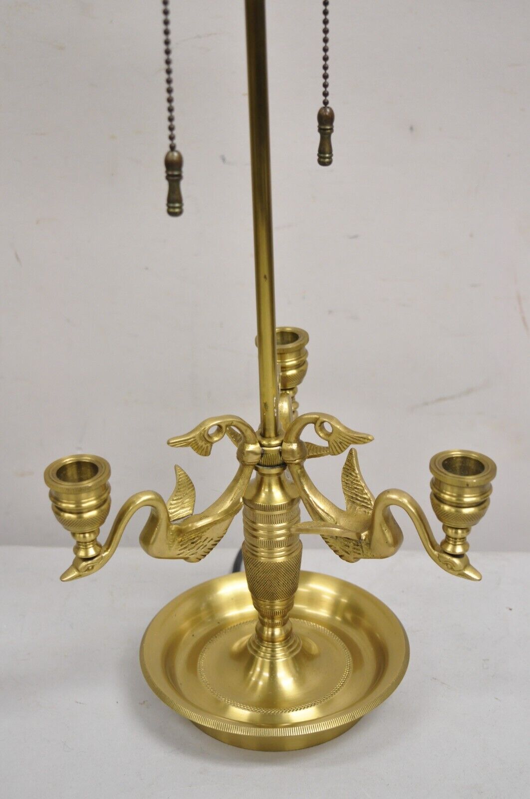 Vintage French Empire Regency Style Triple Swan Candelabra Bouillotte Desk Lamp