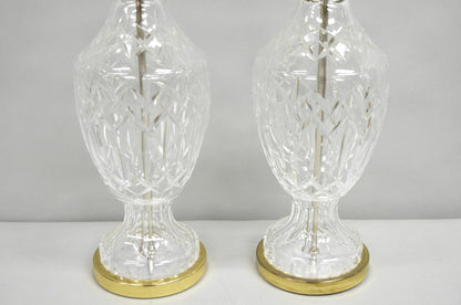 Vintage Waterford Cut Crystal Leaded Glass Urn Form Brass Table Lamps - a Pair