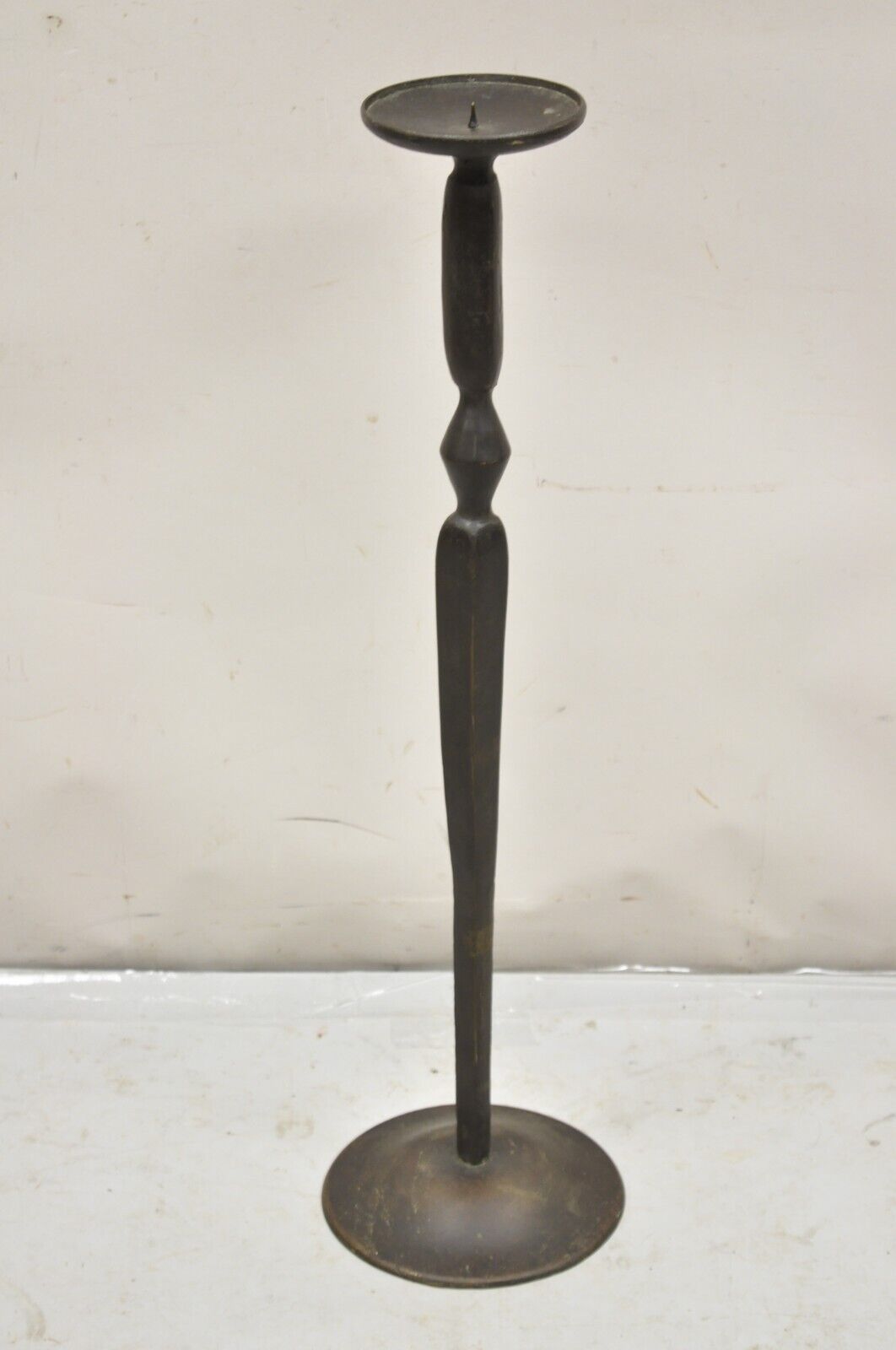 Cast Bronze Brutalist Modern 29.5" Tall Floor Candlestick Holder Stand