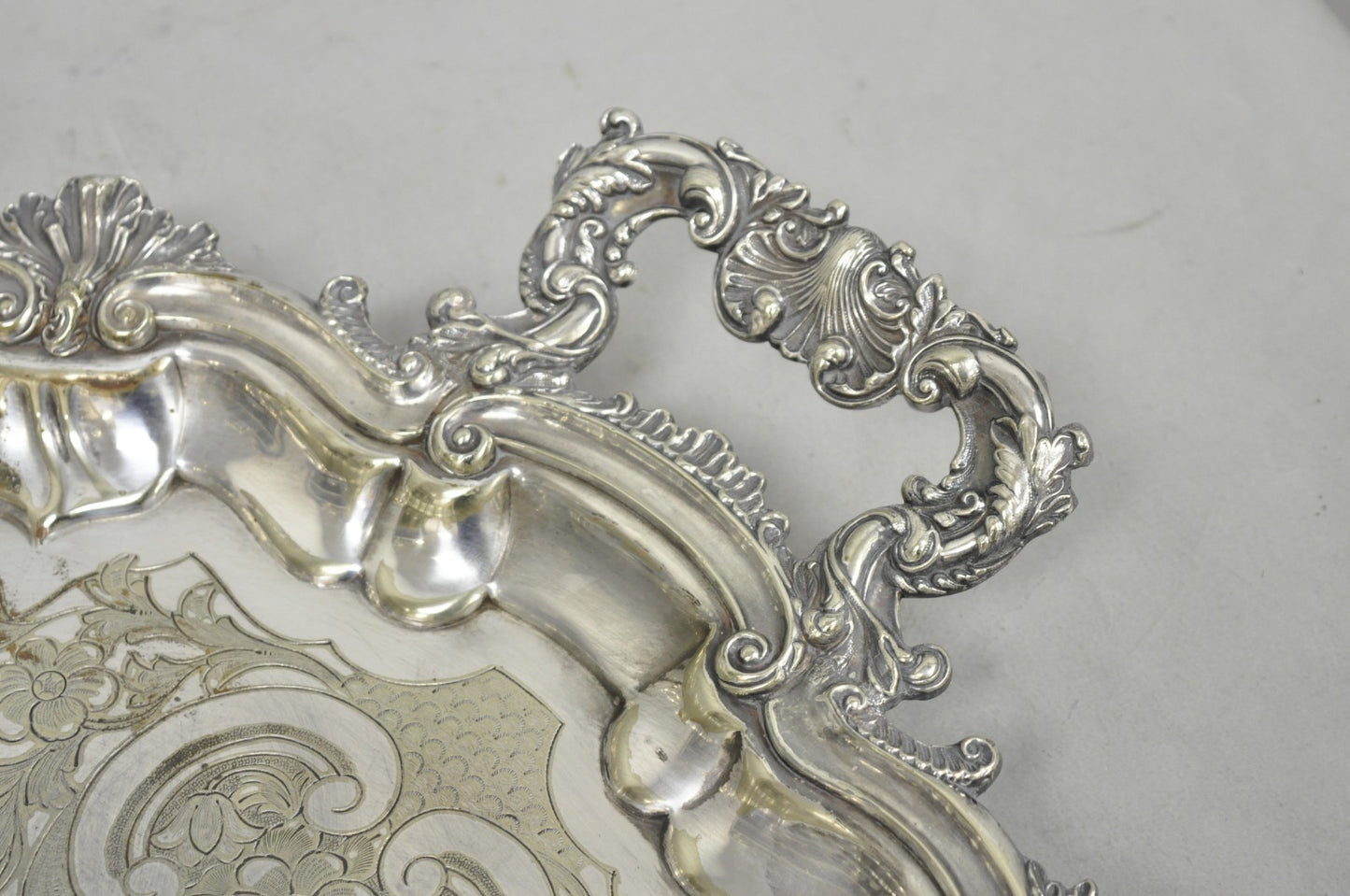 Antique Gorham English Victorian Silver Plated Scalloped Serving Platter Tray