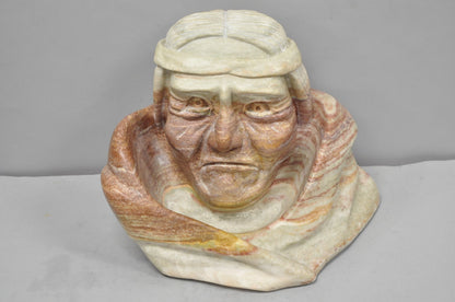 Vintage Seymour Shuren Modern Carved Pink Marble Native American Bust Sculpture