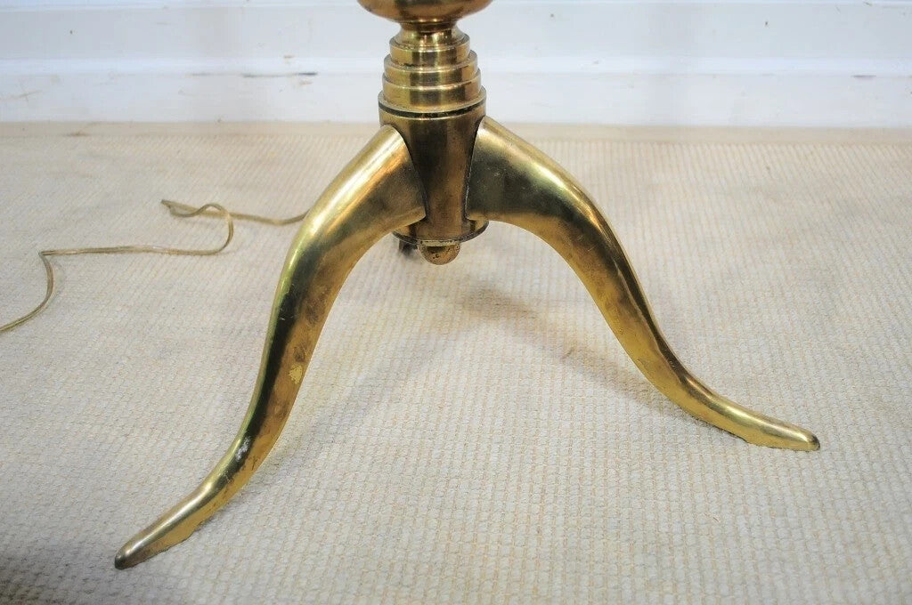 Vintage Queen Anne Style Solid Brass & Glass Occasional Floor Lamp Side Table