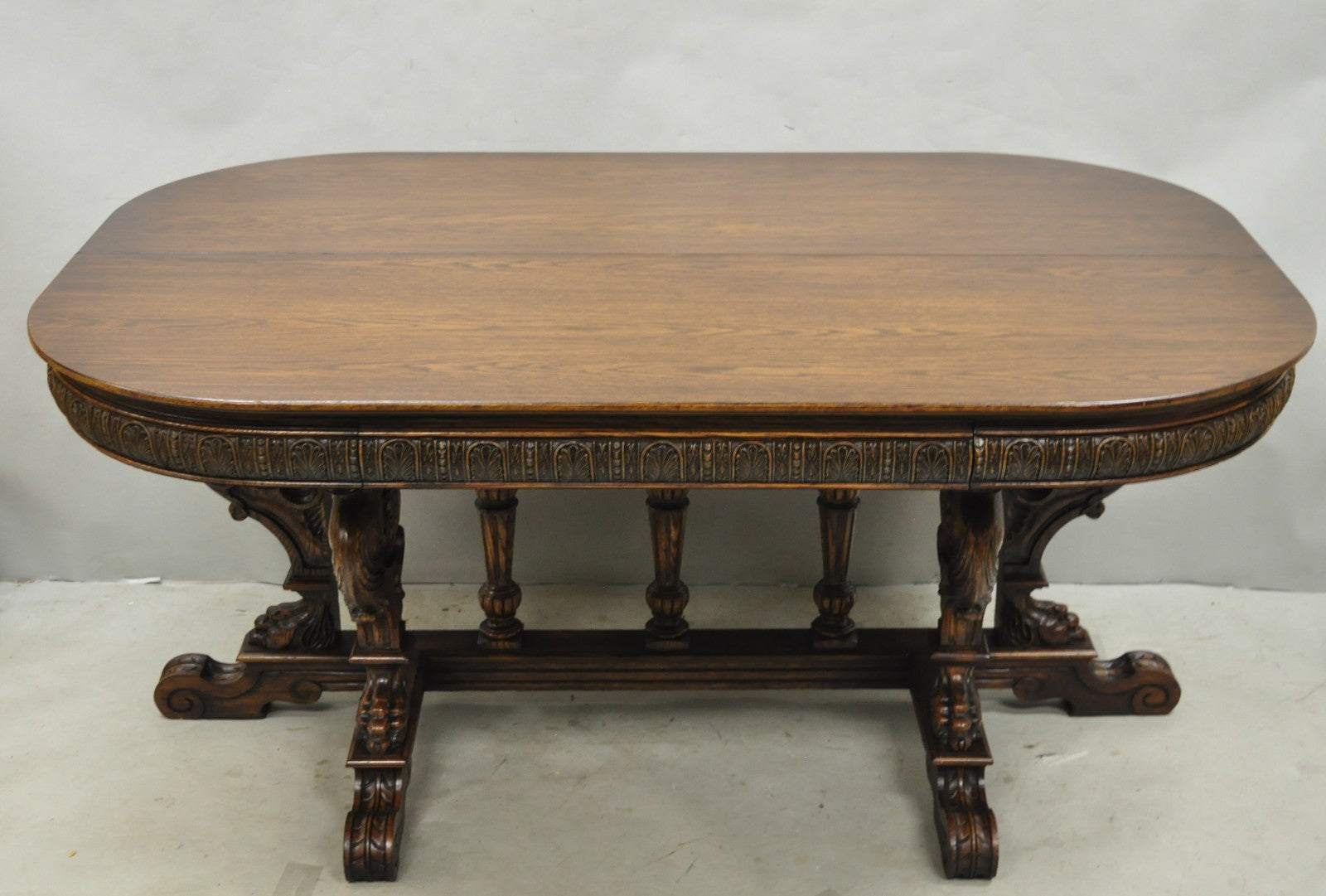 Antique Italian Renaissance Figural Carved Griffin Oak Flip Top Library Table