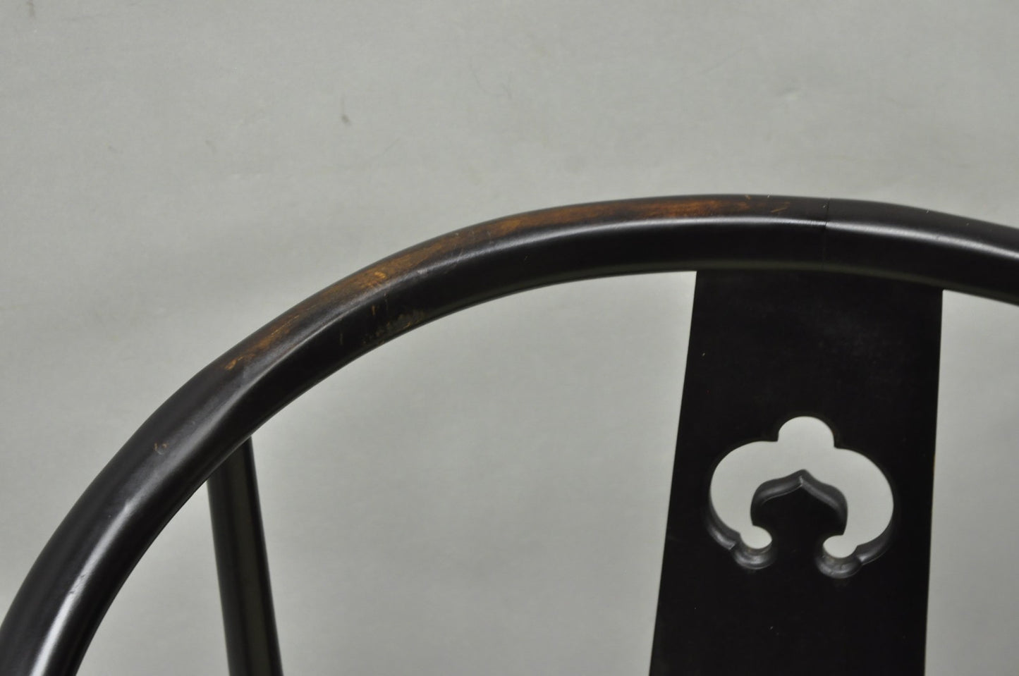 Vintage Oriental Ming Style Ebonized Horseshoe Lounge Chairs by Century (B) Pair