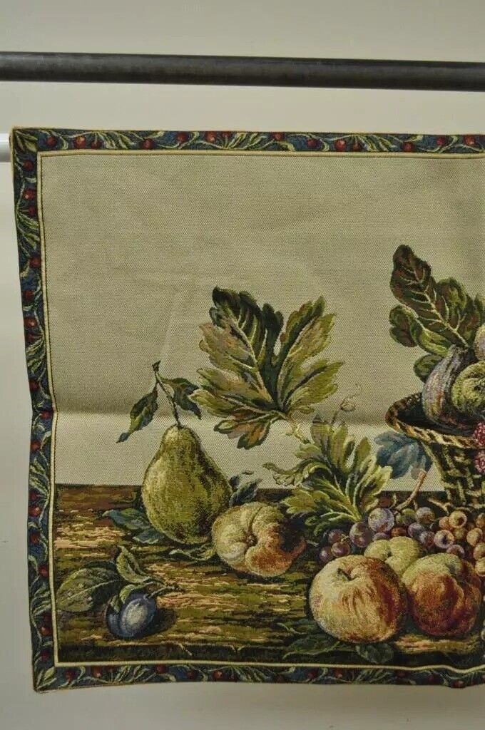 42"x26" French Wall Hanging Tapestry Aubusson Fruit Still Life Beige Background