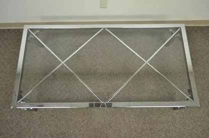 Mid Century Modern Chrome X-Frame Glass Top Hollywood Regency Coffee Table