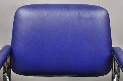 Vintage Lawsonia Stylex Mid Century Modern Blue Chrome Lounge Chairs - a Pair