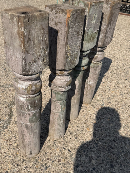 Antique French Farmhouse Turn Carved Wooden Baluster Spindle Table Legs Set of 4