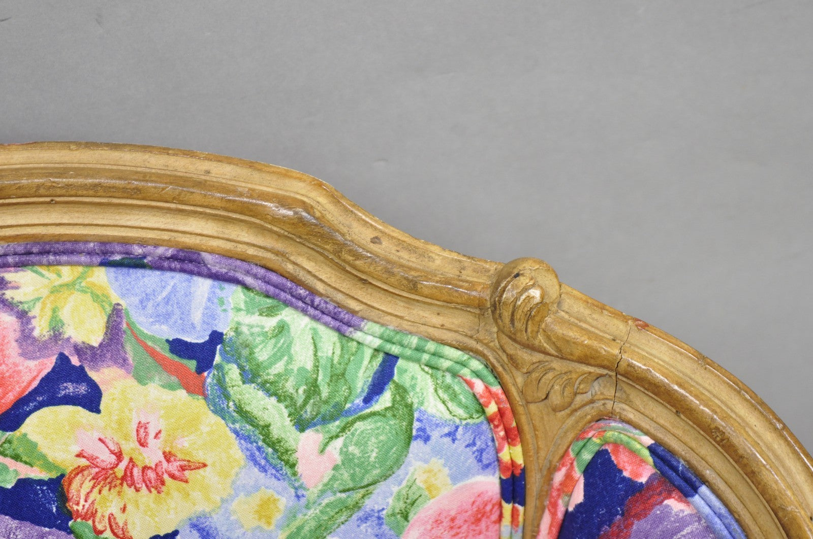 Vintage French Louis XV Country Provincial Floral Chintz Bergere Lounge Chair