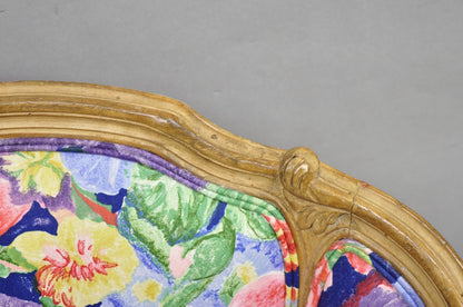 Vintage French Louis XV Country Provincial Floral Chintz Bergere Lounge Chair
