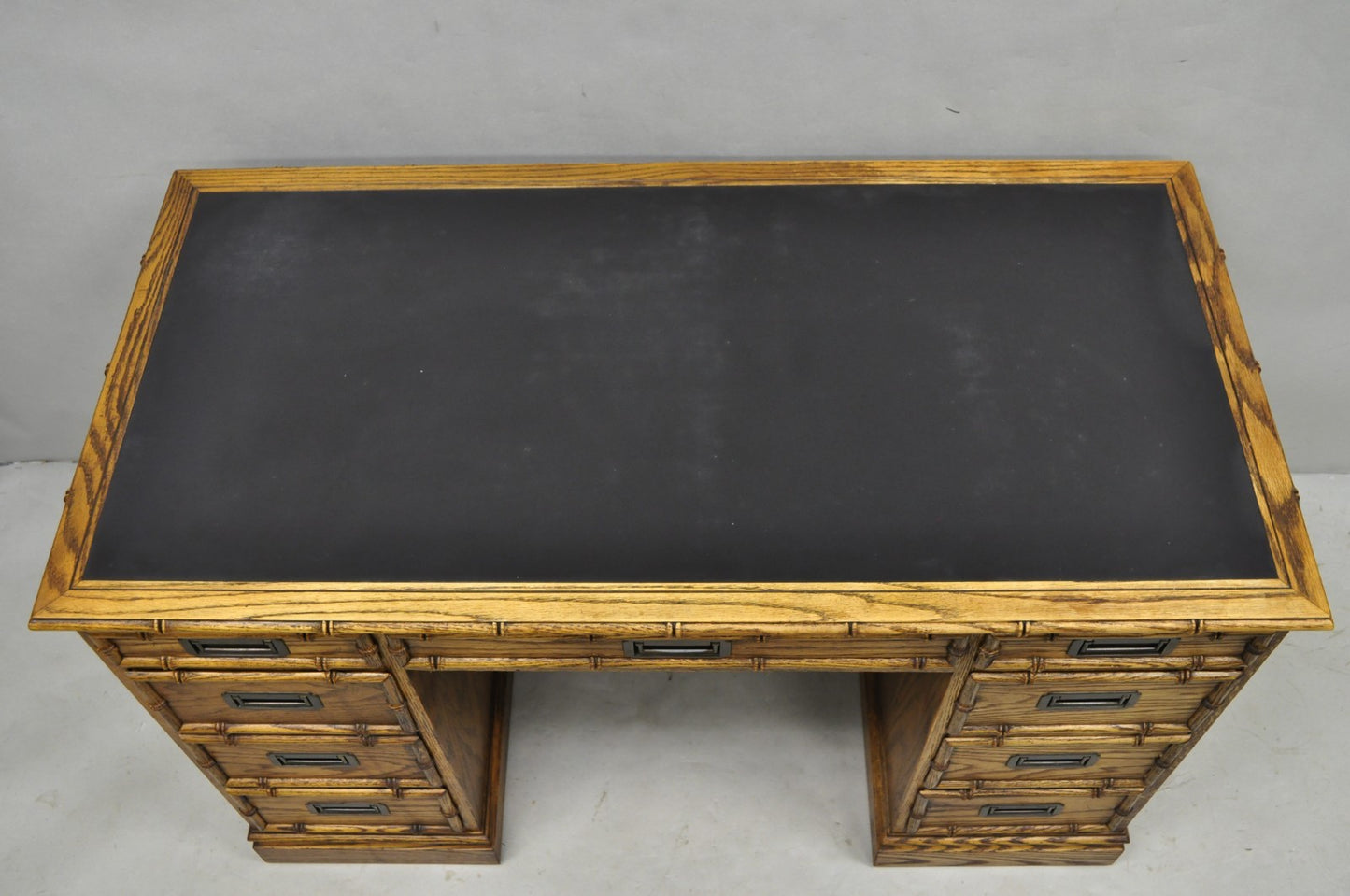 Vintage Hollywood Regency Faux Bamboo Campaign Style Kneehole Desk by Sligh